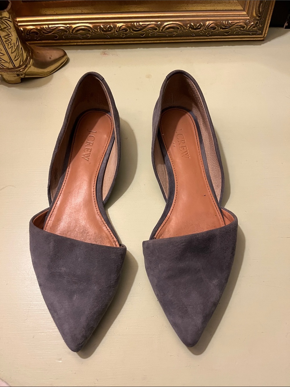 J. Crew Taupe Suede Pointed D'Orsay Flats